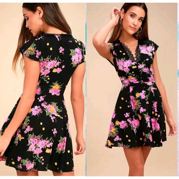 Free People Dresses & Skirts - Free People Womens Size 4 Boho Alora Floral Lace Collared Cap Sleeve Mini Dress